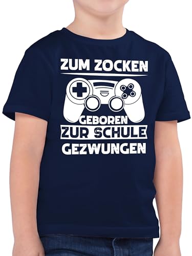 Kinder T-Shirt Jungen - Trend Kinderkleidung und Co - Zum zocken geboren Schule gezwungen - 164 (14/15 Jahre) - Dunkelblau - t Shirt Kind Junge Tshirt Shirts t-Shirts fã¼r für Jungs Kid Gaming von Shirtracer