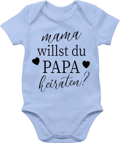 Baby Body Junge Mädchen - Hochzeit - Mama willst du Papa heiraten? - schwarz - 1/3 Monate - Babyblau - heiratsantrag+baby+body hochzeitsantrag dad babysachen heiraten babybody heiratsantrag von Shirtracer