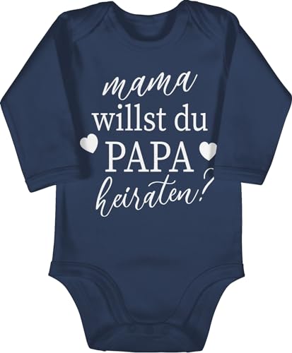 Body langarm Mädchen Junge - Hochzeit - Mama willst du Papa heiraten - Wollen wir Papa heiraten Baby Daddy heiraten Willst du meinen Papa heiraten Heiratsantrag - 3/6 Monate - Navy Blau - babybody von Shirtracer