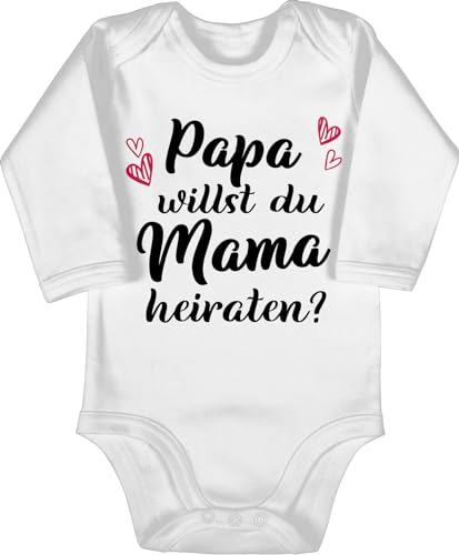 Body langarm Mädchen Junge - Hochzeit - Papa willst du Mama heiraten - Neugeborenen Heiratsantrag Willst Du meine Mama heiraten Baby Antrag - 3/6 Monate - Weiß - wollen wir die babybody strampler von Shirtracer