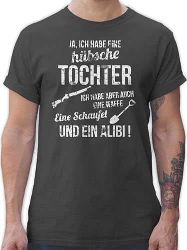 T-Shirt Herren - Papa - Ich Habe eine hübsche Tochter - XL - Dunkelgrau - Vater männer Shirt Tshirt papatag sprüche t Shirts aufpasser Geschenke Fuer Mama hat t-schirt Vatertag Kind für von Shirtracer