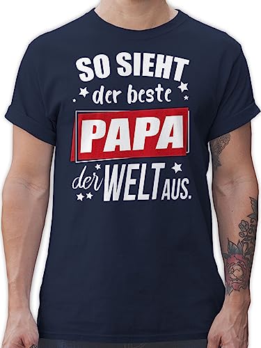 T-Shirt Herren - Geschenk zum Vatertag - So Sieht der Beste Papa der Welt aus. Sterne - L - Navy Blau - Vatertagsgeschenke Shirt Vater Father Bester t Shirts Tshirt für väter vateetag aus leiberl von Shirtracer