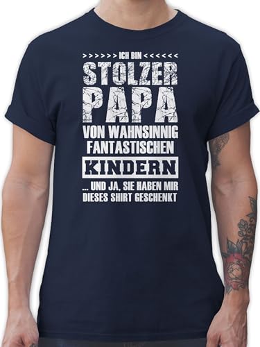 T-Shirt Herren - Geschenk zum Vatertag - Stolzer Papa Fantastische Kinder - L - Navy Blau - t Shirt für väter Vatertagsgeschenk Vater Kind t-Shirts männer Geschenke Fuer Papas Vatertags Tshirt von Shirtracer