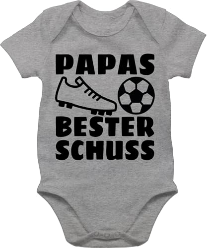 Shirtracer Baby Body Junge Mädchen - Geschenk zum Vatertag - Papas bester Treffer mit Fussball - schwarz - 1/3 Monate - Grau meliert - papa baby-kleidung vatertagsbody papatagsgeschenk tochter bodys von Shirtracer