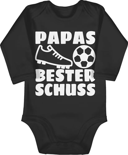 Shirtracer Baby Body langarm Mädchen Junge - Geschenk zum Vatertag - Papas bester Treffer mit Fussball - weiß - 6/12 Monate - Schwarz - fun bodys vater bodies papatag langarm-body herrentag babybodys von Shirtracer