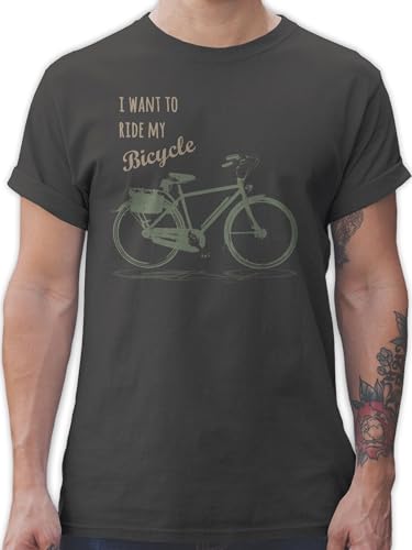 T-Shirt Herren - Vintage Retro - I Want to Ride My Bicycle - 3XL - Dunkelgrau - Fahrrad Fahren Tshirt männer Rad Shirt Radfahren Geschenk Kurzarm fahhrad t-schirt fahrrädern Shirts von Shirtracer