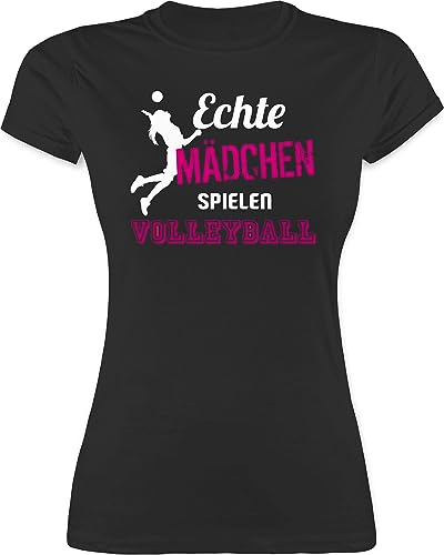 Shirt Damen - Geschenke Zubehör - Echte Mädchen Spielen Volleyball - M - Schwarz - volleyballer vollyball Funshirt Geschenk MADL Tshirt t-Shirt Shirts Funshirts für Frauen t von Shirtracer