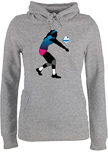 Pullover Damen Hoodie Frauen - Volleyball Geschenke Zubehör - Volleyballspielerin Baggern - S - Grau meliert - vollyball Geschenk volleyballer Kapuze Sport Hoody mit Hoodies Erwachsene von Shirtracer