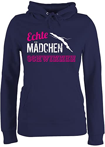 Pullover Damen Hoodie Frauen - Wassersport - Echte Mädchen Schwimmen - S - Navy Blau - Spruch Schwimmer Geschenke schwimm schwimm. Hoody schwimmsport (Schwimmen) Hoodies schwimmmotiv lustiges von Shirtracer