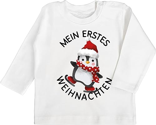 Baby Langarmshirt - Geschenke Christmas - Mein erstes Weihnachten mit Pinguin - schwarz - 3/6 Monate - Weiß - weihnachtsartikel Kinder weihnachtpullor weihnachtsmotiv 1. Tshirt Chrismas Outfit von Shirtracer