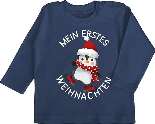 Baby Langarmshirt - Geschenke Christmas - Mein erstes Weihnachten mit Pinguin - weiß - 3/6 Monate - Navy Blau - My First Xmas Outfit weihnachtpullor weihnachtsmotiv 1.Weihnachten Tshirt von Shirtracer