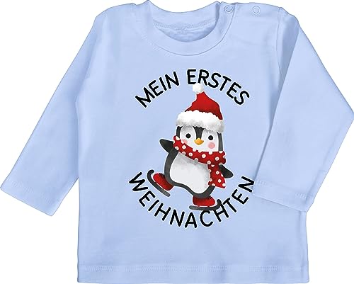 Baby Langarmshirt - Geschenke Christmas - Mein erstes Weihnachten mit Pinguin - schwarz - 6/12 Monate - Babyblau - weihnachtsartikel Kinder weihnachtpullor weihnachtsmotiv 1. Tshirt Chrismas Outfit von Shirtracer