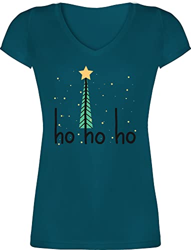 T-Shirt Damen V Ausschnitt - Weihnachten Geschenke Christmas Bekleidung - Ho ho ho Motiv - XXL - Türkis - Oberteil Mamas swiateczne v-Ausschnitt weihnachtstshirt von Shirtracer