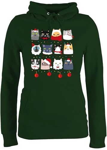 Pullover Damen Hoodie Frauen - Katzenbesitzer Geschenk Katze - Weihnachtsmotiv Katzen zu Weihnachten I - XXL - Dunkelgrün - katzenpullover weihnachtspullis cat katzenmotiv Hoody von Shirtracer
