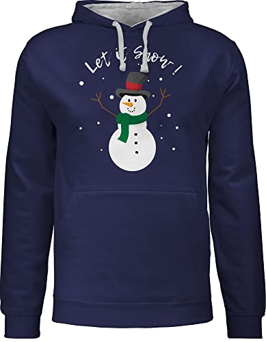 Pullover Herren Frauen Hoodie Kontrast zweifarbig - Weihnachten Geschenke Christmas Bekleidung - Schneemann Let it Snow - M - Navy Blau/Grau meliert - pullies Weihnachtspullover von Shirtracer