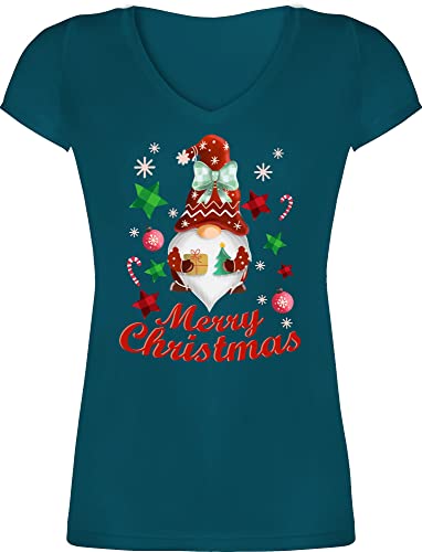 T-Shirt Damen V Ausschnitt - Weihnachten Geschenke Christmas Bekleidung - Weihnachtlicher Wichtel - 3XL - Türkis - Outfit Geschenk Shirt vor Merry Erwachsene t Frohe Weihnachts Mode Herren von Shirtracer