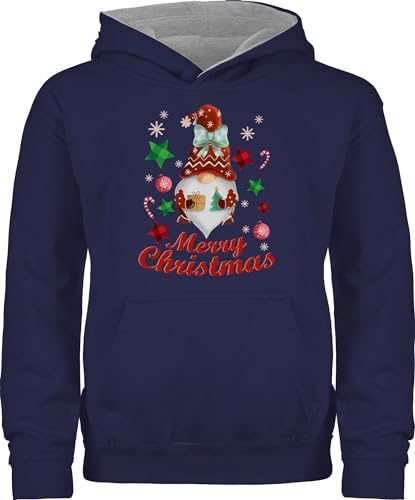 Pullover Kinder Hoodie Jungen Mädchen - Weihnachten Geschenke Christmas - Weihnachtlicher Wichtel - 152 (12/13 Jahre) - Navy Blau/Grau meliert - Weihnachts Geschenk Hoodi Junge weihnachtssweater von Shirtracer