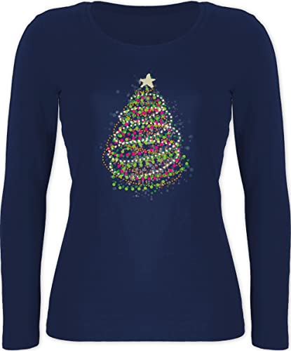 Langarmshirt Damen - Weihnachten Geschenke Christmas Bekleidung - Abstrakter Weihnachtsbaum - M - Marineblau - weihnachtsoutfit Frauen weihnachtsmotiven Shirts Langarm Weihnachts Oberteile von Shirtracer