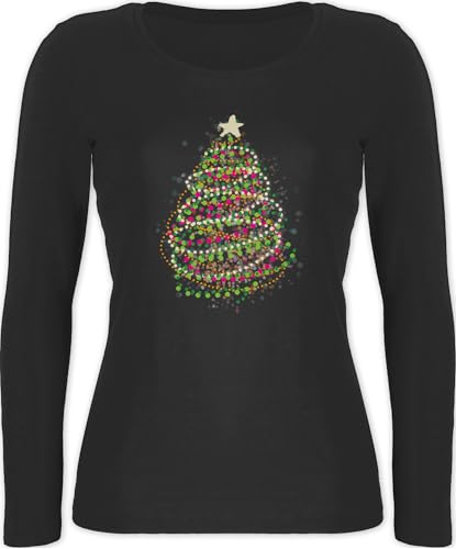 Langarmshirt Damen - Weihnachten Geschenke Christmas Bekleidung - Abstrakter Weihnachtsbaum - XXL - Schwarz - weihnachtsshirt Langarm Weihnachts Shirt weihnachtsmotiv Christbaum Shirts von Shirtracer