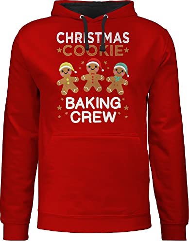 Pullover Herren Frauen Hoodie Kontrast zweifarbig - Weihnachten Geschenke Bekleidung - Christmas Cookie Baking Crew Lebkuchenmännchen - XL - Rot/Schwarz - weinachtspullover weihnachtskleinigkeit von Shirtracer