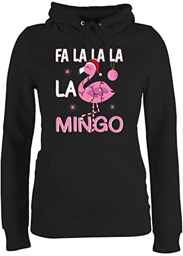 Pullover Damen Hoodie Frauen - Weihnachten Geschenke Christmas Bekleidung - FA la la la la Mingo Flamingo - XL - Schwarz - weihachtspullover weinachtsgeschenk polower Weihnachts-Pullover x Mas von Shirtracer