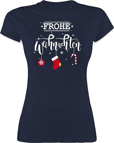 Shirt Damen - Geschenke Christmas Bekleidung - Frohe Weihnachten - M - Navy Blau - Tshirt Weihnachts weihnachtliches t t-Shirt weihnqchts Frauen Outfit x-.Mas Tshirts festliches weinachst Oberteile von Shirtracer