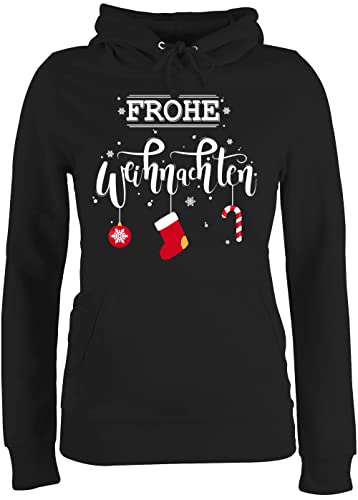 Pullover Damen Hoodie Frauen - Frohe Weihnachten I Weihnachtsmotiv - M - Schwarz - weihnachtshoodie weihnachtspullis Christmas weihnacht Pulli weinachtspullies Weihnachtspullover Weihnachts von Shirtracer
