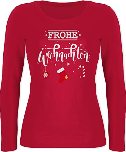 Langarmshirt Damen - Geschenke Christmas Bekleidung - Frohe Weihnachten - S - Rot - t-Shirt Langarm Weihnachts Tshirt festlich weihnachtsoutfit Frauen x Mas Shirts weihnachtsmode weihnchtsgeschenke von Shirtracer