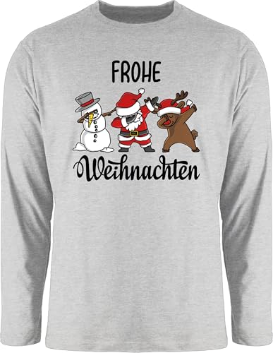 Langarmshirt Herren Langarm Shirt - Dabbing Frohe Weihnachten I Schneemann I Weihnachtsmann I Elch I Rentier I Weihnachtsmotiv - 3XL - Grau meliert - weihnachtpullor weihnachtsoutfit Christmas Xmas von Shirtracer