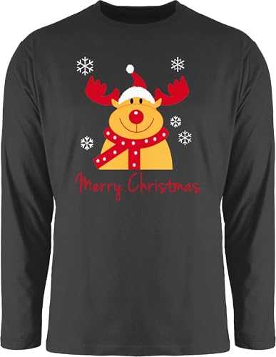 Langarmshirt Herren Langarm Shirt - Weihnachten Geschenke Bekleidung - Merry Christmas Rentier - M - Schwarz - Weihnachts weihnachtsoutfit weihnachtsmotiv elch Longshirt von Shirtracer