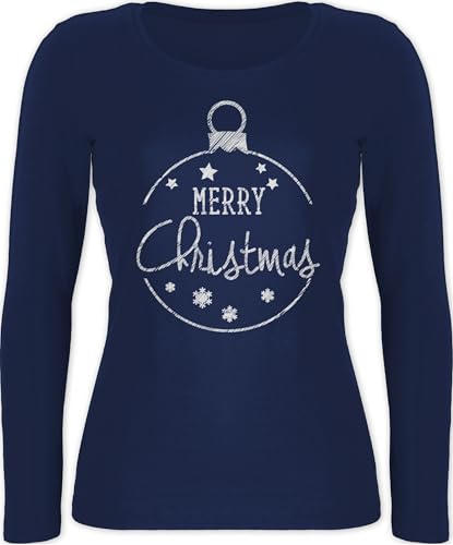 Langarmshirt Damen - Weihnachten Geschenke Bekleidung - Merry Christmas handgemalt - L - Marineblau - weihnachtshirt weihnachtsshirt weihnachtsmotiv Weihnachts Shirt Weihnachts-Shirt von Shirtracer