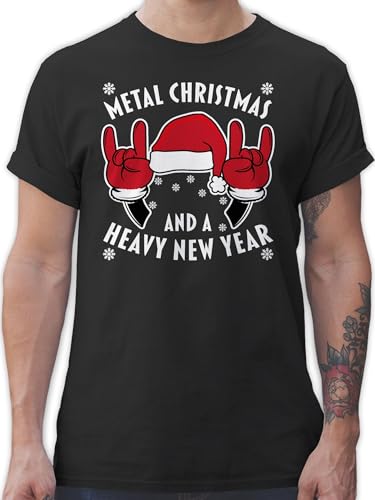 T-Shirt Herren - Weihnachten - Metal Christmas and a Heavy New Year - weiß - M - Schwarz - weihnachtstshirts Weihnachts Tshirt Merry x-Mas Xmas Shirt weihnachtst-Shirt weihnachtsshirt x Mas von Shirtracer