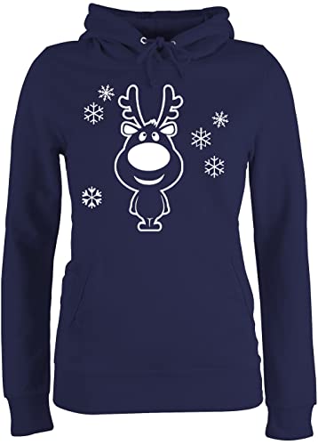 Pullover Damen Hoodie Frauen - Weihnachten Geschenke Christmas Bekleidung - Rentier Schneeflocken - L - Navy Blau - weihnachtpullor Weihnachts Sachen weihnachtshoodies Merry x Mas festlicher Pulli von Shirtracer