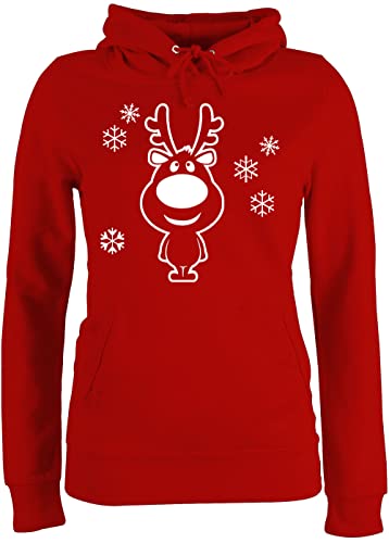 Pullover Damen Hoodie Frauen - Weihnachten Geschenke Christmas Bekleidung - Rentier Schneeflocken - L - Rot - rentierpullover weihnachtspullis weihnachtsmotiv Rudolf Hoody weinachtspolover von Shirtracer