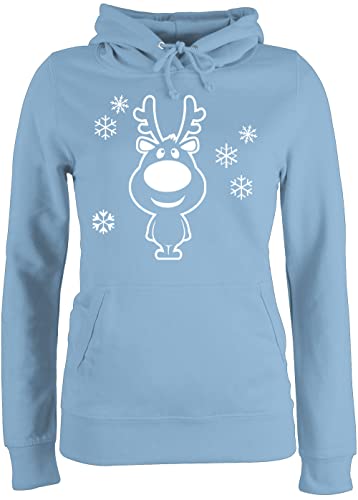 Pullover Damen Hoodie Frauen - Weihnachten Geschenke Christmas Bekleidung - Rentier Schneeflocken - M - Hellblau - Pulover Weihnachts Outfits weihnachtshoodie Weinachten swetry weihnachtspulli von Shirtracer