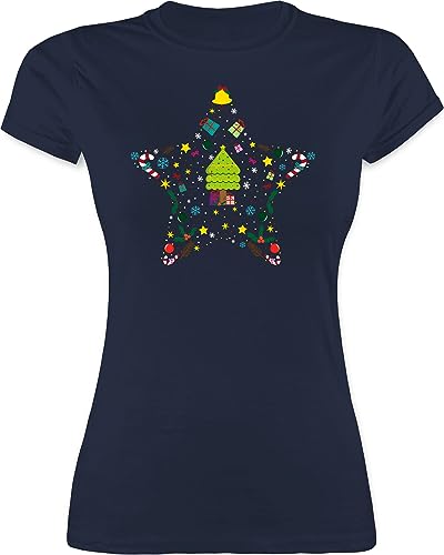 Shirt Damen - Weihnachten Geschenke Christmas Bekleidung - Weihnachtsstern - L - Navy Blau - x-.Mas Frauen Weihnachts t-Shirt weinachst t Tshirt weihnachtst Baumwolle festliches Outfit Chrismas Mode von Shirtracer