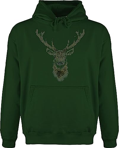 Hoodie Herren Pullover Männer - Hipster - Hirsch Pixel - XL - Dunkelgrün - weinachts pullower Weihnachtspullover weihnachtsmotiv Tracht Pulli weihnachtpulver weihnachspullis Christmas hirsche von Shirtracer