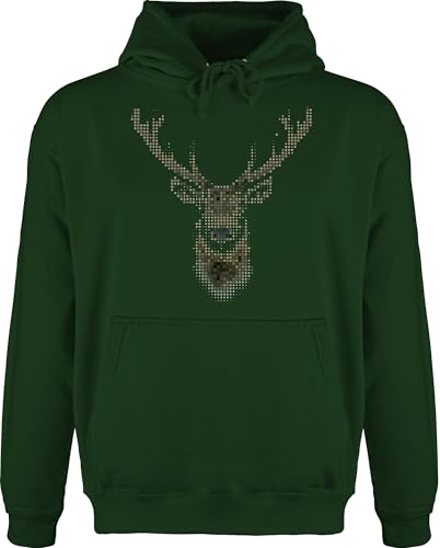 Hoodie Herren Pullover Männer - Hipster - Hirsch Pixel - XL - Dunkelgrün - weinachts pullower Weihnachtspullover weihnachtsmotiv Tracht Pulli weihnachtpulver weihnachspullis Christmas hirsche von Shirtracer