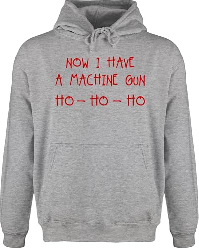 Hoodie Herren Pullover Männer - Weihnachten Geschenke Christmas Bekleidung - Ho Ho Ho Now I Have a Machine Gun - M - Grau meliert - silvesteroutfit weihnachtpullover Weihnachts hoho Pulli von Shirtracer