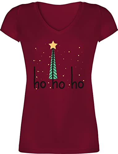 T-Shirt Damen V Ausschnitt - Weihnachten Geschenke Christmas Bekleidung - Ho Ho Ho Motiv I Weihnachtsmotiv - M - Bordeauxrot - Weihnachts-Tshirt weihnachtsoutfit weihnacht hohoho Tshirt von Shirtracer