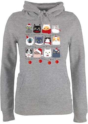 Pullover Damen Hoodie Frauen - Katzenbesitzer Geschenk Katze - Weihnachtsmotiv Katzen zu Weihnachten I - XS - Grau meliert - katzenpullover weihnachtspullis cat katzenmotiv Hoody von Shirtracer