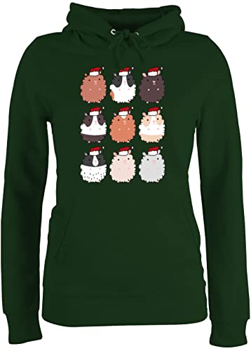 Pullover Damen Hoodie Frauen - Geschenke Christmas Bekleidung - Meerschweinchen Weihnachten - S - Dunkelgrün - Weihnachtspullover Hoodi weihnachtspulli Baumwolle weihnachtshoody von Shirtracer