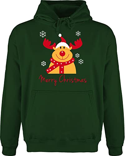 Hoodie Herren Pullover Männer - Weihnachten Geschenke Bekleidung - Merry Christmas Rentier - L - Dunkelgrün - weihnachtspulli weihnachtliche weihnaachtspullover swiateczne weihnspullover von Shirtracer