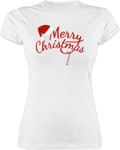 Shirt Damen - Weihnachten - Merry Christmas Zuckerstange I Weihnachtsmotiv - S - Weiß - weihnacht Xmas Tshirt weihnachtstshirt von Shirtracer