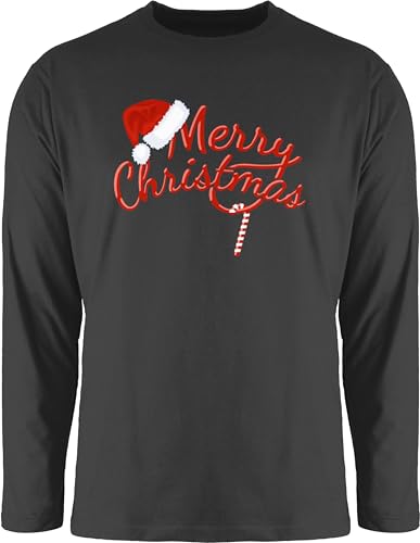 Langarmshirt Herren Langarm Shirt - Weihnachten - Merry Christmas Zuckerstange I Weihnachtsmotiv - XL - Schwarz - weihnachtsshirt weihnachtsoutfit weihnacht Xmas Tshirt weinachtpulover von Shirtracer