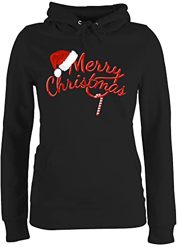 Pullover Damen Hoodie Frauen - Weihnachten Geschenke Bekleidung - Merry Christmas Zuckerstange - XL - Schwarz - weinach Baumwolle Weihnachtspullover x-Mas weihnachtspolover weihnachtliche von Shirtracer