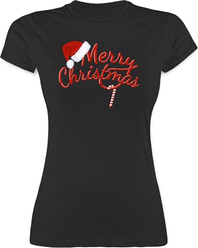 Shirt Damen - Weihnachten - Merry Christmas Zuckerstange I Weihnachtsmotiv - XXL - Schwarz - weihnachtsdamenpullover weihnachtsthirt weihnacht Xmas Tshirt weihnachtstschirt weihnachtstshirt von Shirtracer