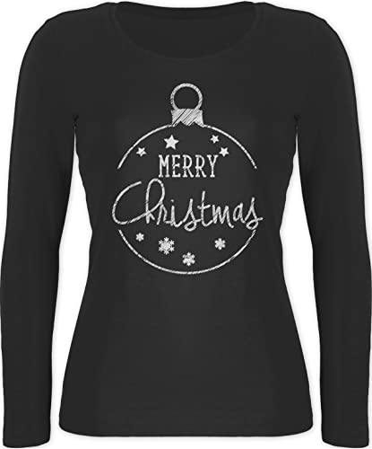 Shirtracer Langarmshirt Damen - Weihnachten Geschenke Christmas Bekleidung - Merry Christmas handgemalt - M - Schwarz - weihnachtsshirt weihnachtstshirts weihnacht langar weihnachtsshirts - BCTW071 von Shirtracer