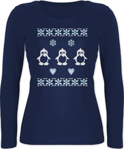 Langarmshirt Damen - Weihnachten Geschenke Christmas Bekleidung - Norweger Pixel Pinguin - L - Marineblau - weihnachtsshirt Weihnachts Shirt weihnachtsmotiv Silvester Langarm Schneeflocken von Shirtracer