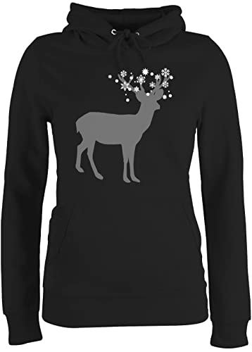 Pullover Damen Hoodie Frauen - Weihnachten Geschenke Christmas Bekleidung - Rentier Schnee Eiskristalle - L - Schwarz - skiurlaub Weihnachtspullover Baumwolle skioutfit weihnachtshoodies weinach von Shirtracer